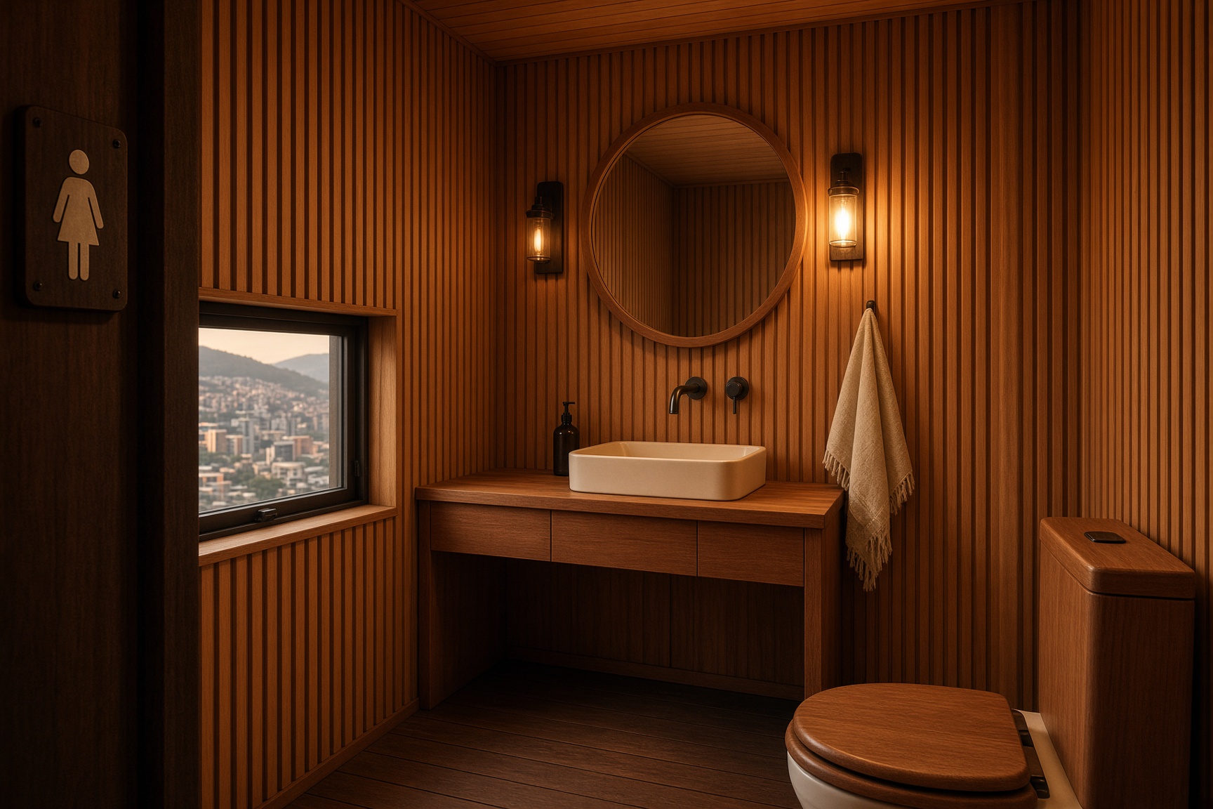 Proposed restroom in cedar and teak
